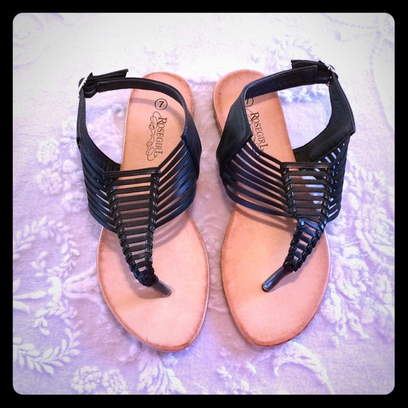 Rosegirl Shoes - Rosegirl Black Thong Sandals 7